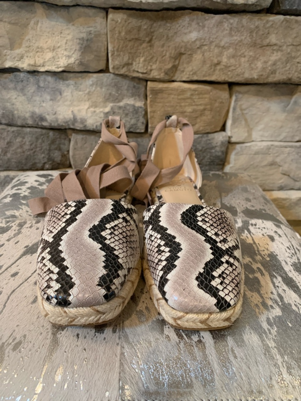 Vince Camuto Jeliany Snakeskin Print Ankle Wrap Espadrille Sandals - Picture 3 of 11